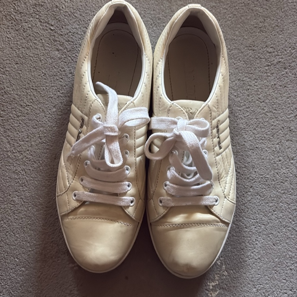 Prada Off-White Lace-Up Sneakers - Picture 2 of 8